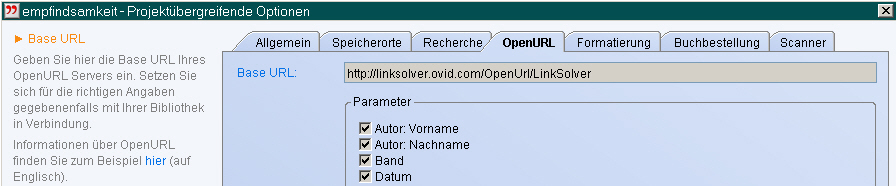 Adresse des Linkresolvers eintragen Adresse des Linkresolvers eintragen